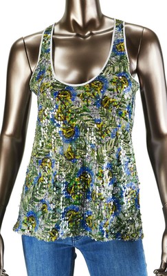 NWT Clover Canyon Green Leaf Sequin Sleeveless Top Size XS