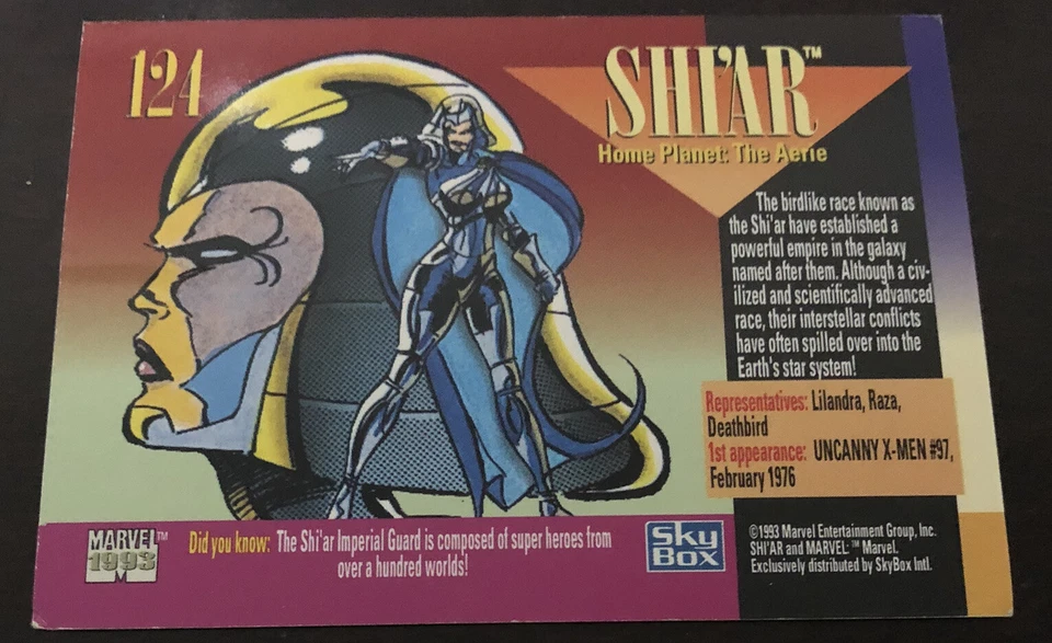 SHI'AR 1993 Marvel Universe Series 4 SkyBox BASE Trading Card #124 Alien Races - Image 2 of 2
