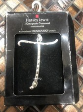 Letter " T " Harvey Lewis Swarovski Silver Monogram Ornament Holiday Christmas