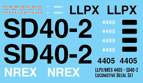 N Scale - LLPX NREX SD40-2 #4405 Locomotive Decals
