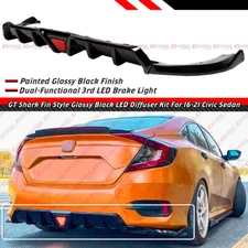 For 2016-21 Civic Sedan GT Shark Fin Style Gloss Black DIffuser Kit W/ LED Light