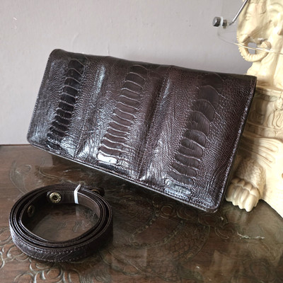 Clutch Schultertasche - dunkelbraunes Straußenbeinleder - Cape Cobra - Top Qualität