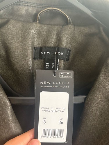 Women’s Black Washed Heavy Leather Look Biker Jacket - New Look🧥🔥 - Size 8✅ - Picture 4 of 4