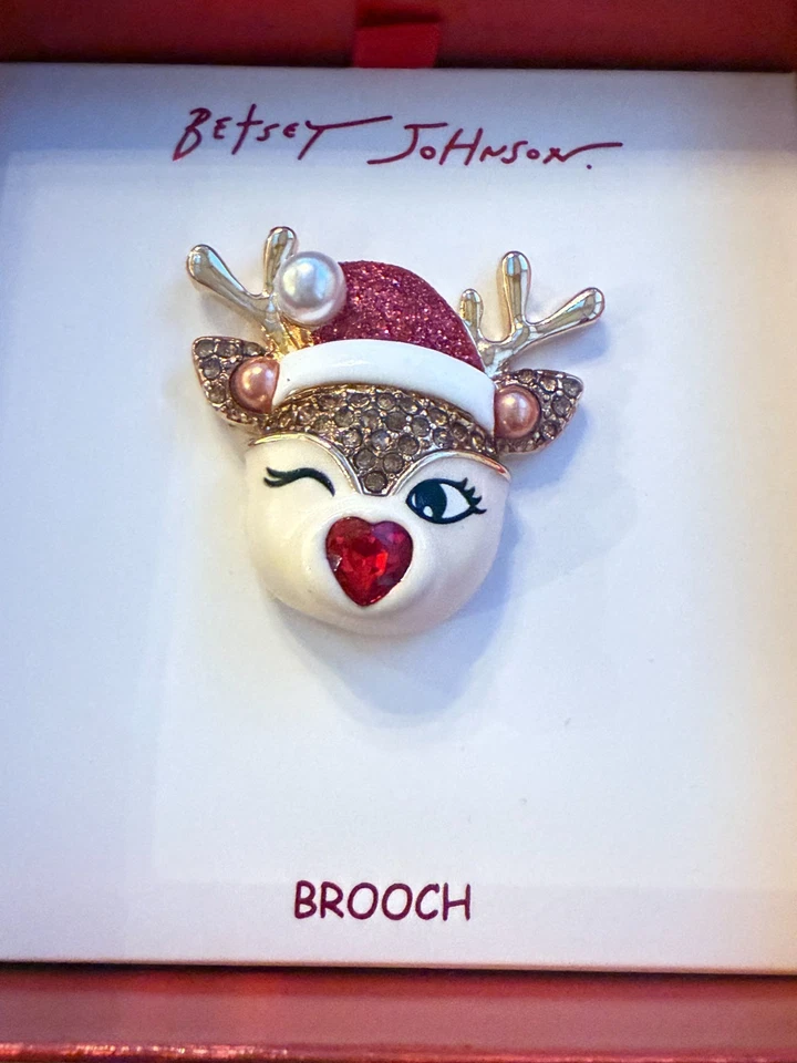 Nuevo en caja Broche de Reno Betsey Johnson Navidad Prendedor Rudolph Foto 3 de 4