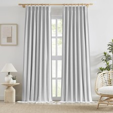 White Linen Full Blackout Curtains Pinch Pleated 132 Inch Long 2 Panels,Block...