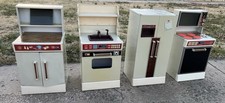 4pc Vintage Metal Playhouse Kitchen Set Sears 1970  s Fridge Stove Sink Cabinet