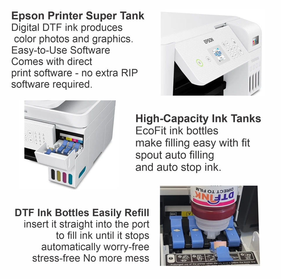 Epson Printer with DTF ink Heat Press 15x15 Pro Printing T-shirt Full Bundle Kit - Image 3 of 4