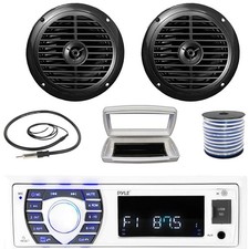 Pyle 1-DIN Bluetooth Marine MP3 Stereo W/White Cover, 2x 6.5'' 120W Max Speakers