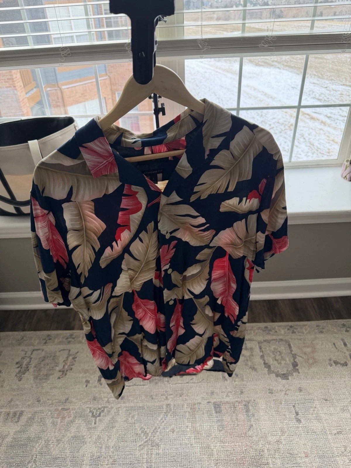 Banana Republic Men Hawaiian Button Shirt Top Size Large Floral Beach B377 -25