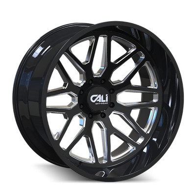 22x12 Cali Off-Road 9115 Invader Gloss Black Milled Spokes Wheel 8x6.5 (-51mm)