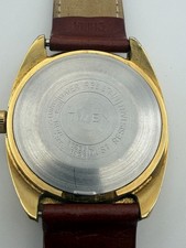 Vintage Timex Automatic Day Date Gold Dial Men’s Watch Brown Strap - Image 5