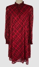 Tommy Hilfiger Women's Red Plaid Smocked-Neck Chiffon Dress Petite Size 8P
