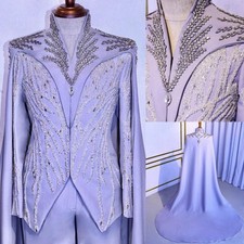 Luxury Men Suit Rhinestone Beading with Detach Capes Wedding Prom Groom Tuxedos