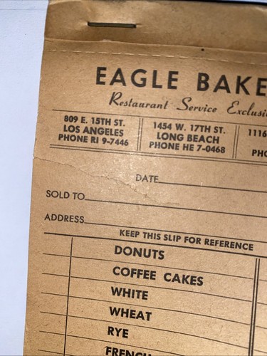 Eagle Bakery Los Angeles, Long Beach, Ontario Calif. Salesbook Vintage Unused - Afbeelding 5 van 6