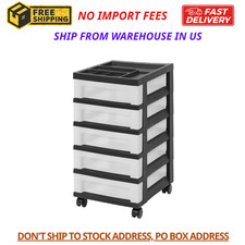 5-Drawer Narrow Plastic Storage Drawer Cart w...