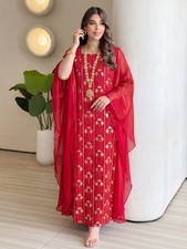 Prom Gown Elegant Embroidery Batwing Sleeve Abaya Muslim Women Kaftan Long Dress