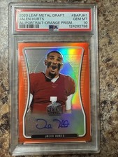 2020 Leaf Metal Draft Jalen Hurts Portrait ROOKIE Auto Orange /7 PSA 10 POP 2