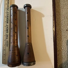 Two Large 12" Vintage Antique Wooden Spools Textile Mill Thread Bobbins Spindles
