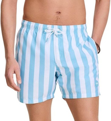 Herren Badeshorts Shiwi Blau Gestreift Regular Fit Swimshort Polyester M MwSt