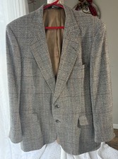 Vintage Blazer JACKET Black Cream GLEN PLAID Windowpane Overcheck WOOL Tweed 48R