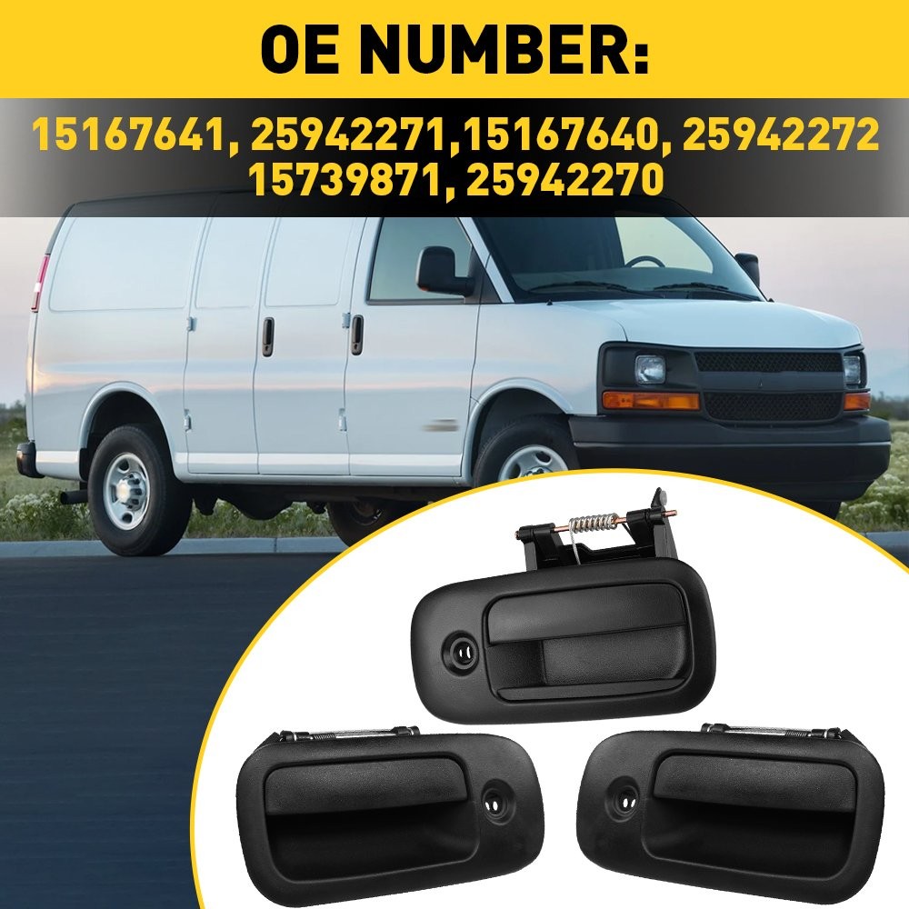 3pcs for 1996-2009 Chevy Express GMC Savana Van Outside Door Handles Set LH & RH thumbnail 2