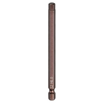 Flat Hex Screwdriver Bit H6.0 Magnetic Tip 1/4'' Shank 4'' Long Copper Tone