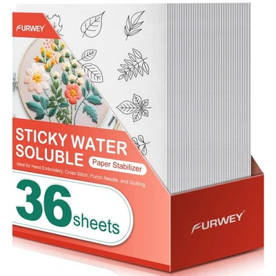 FURWEY 36PCS 8.5x11 Sticky Water Soluble Embroidery Stabilizer Printable Paper - Image 1 of 4