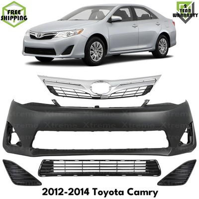 Front Bumper Cover Paintable & Grille Assembly Kit For 2012-2014 Toyota Camry