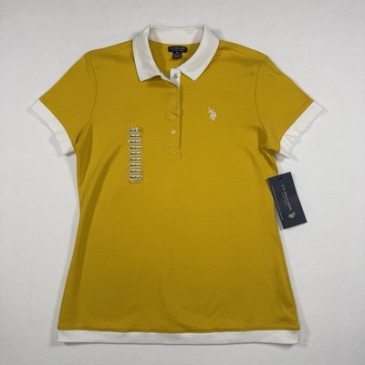 U.S. Polo Assn. Polo Shirt Womens M Yellow Preppy Casual Embroidered Pony