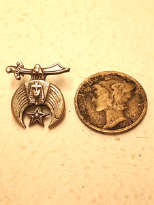 Vtg Sterling Silver Shriners Freemason Crescent Scimitar Screw Back Lapel Pin