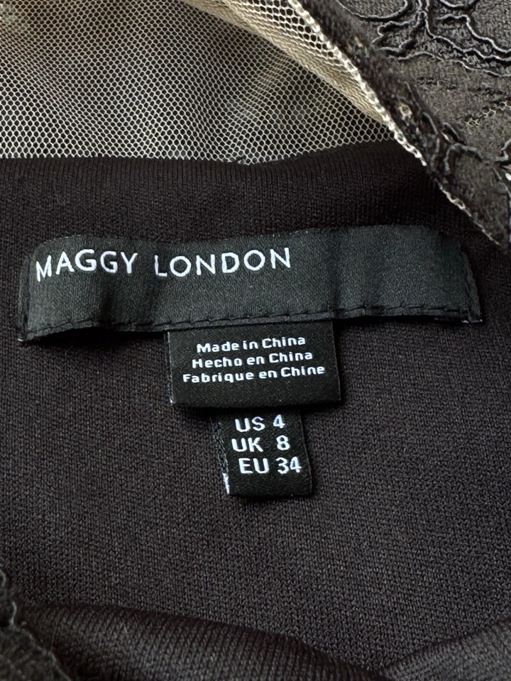 Vestido Maggy London Terciopelo Encaje Talla 4 Elegante Ropa de Noche Cóctel Boda Foto 4 de 4