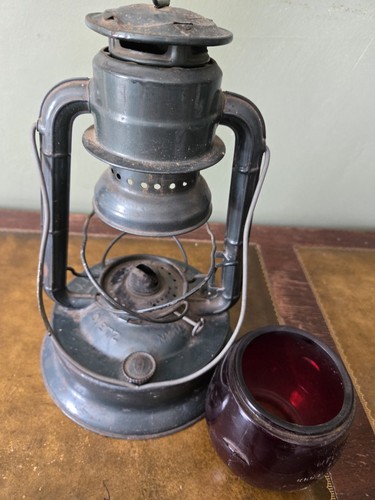 Antico 1923 Dietz Piccolo Gigante RR Lanterna Piccolo Mago Globo Rosso Dipinto Blu - Foto 15 di 22