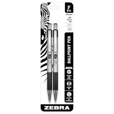 Zebra Pen F-301 Retractable Ballpoint Pen, 1.6mm, Black Ink, 2-Pack