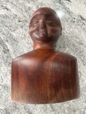 Hand Carved Wooden African Woman Head Bust Sculpture Vintage Tribal Statue