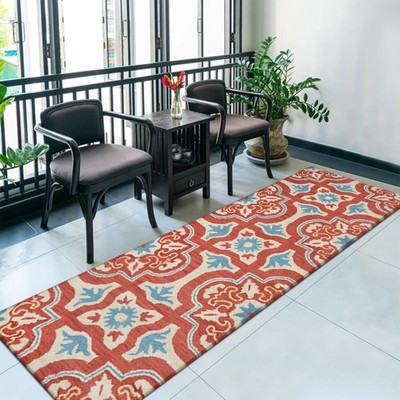 Eco-Friendly Hand Tufted Wool Runner Rug Floral Red Beige