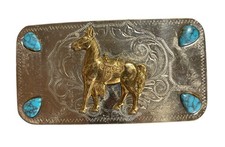 Vintage Miller Western Wear Nickel Silver Horse Faux Turquoise Belt Buckle