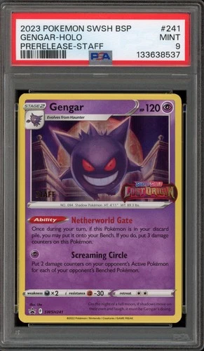 Pokemon Gengar STAFF Lost Origin Prerelease Holo Promo SWSH241 PSA 9 Mint