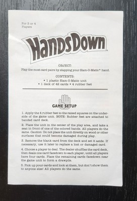 1987 milton bradley hands down game replacement instructions