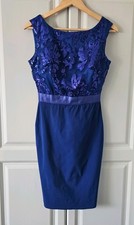 GODDIVA London Royal Blue Sequin Bodycon Midi Dress UK 10 Wedding Guest Prom