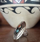 Museum s7.5 Danny Martinez Navajo Shadowbox Ring Turquoise Coral Sterling Silver