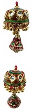 Vintage Enamel Goldtone Indian Jhumka Dangle Earrings Red Green Boho Ethnic