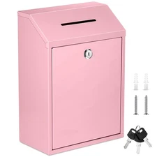 Metal Donation Cash Box Collection Safe Suggestion Box with Lock Wall Mounted...