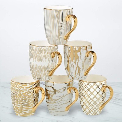 Certified International Matrix Gold Porcelain Tea Mug Set Fine Porcelain