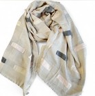 J.Crew Soft Scarf Beige Tan Pink Black Abstract Print 27x72 Viscose Acrylic EUC