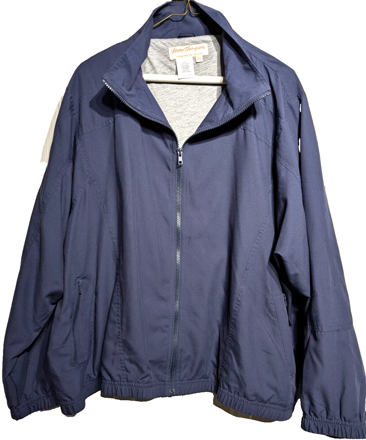Norm Thompson Jacket Mens 3X Blue Windbreaker Jersey Lined Full Zip Waistband