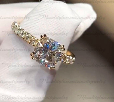 2.20 CTW Cushion Cut Moissanite Wedding Gift Ring 14K Yellow Gold Plated For Her
