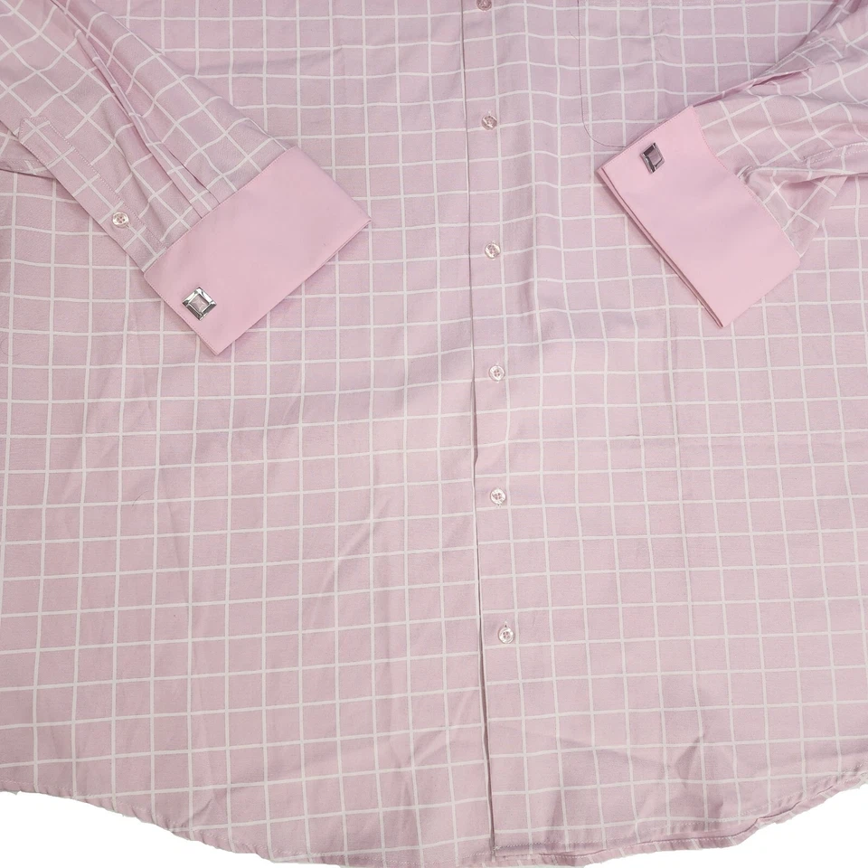 Camisa social Fratello manga solitária punhos franceses xadrez rosa masculina tamanho 20,5 - Imagem 2 de 4