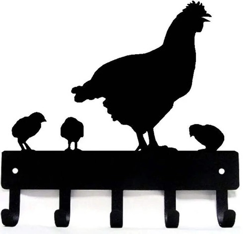 Hen & Chicks country key holder/ rack with 5 hooks Made in USA - Picture 5 of 6