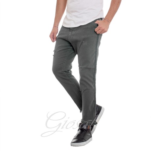 Pantalone Uomo Over-D Jeans Grigio Denim Sfrangiato Rotture Sportivo  Maschile | eBay