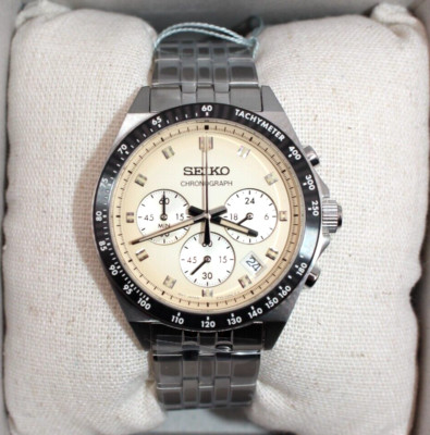 SEIKO Spirit NEO VINTAGE SBTR045 Ivory Chronograph Quarz Herrenuhr LumiBrite